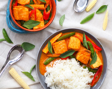 Salmon Thai Red Curry with Baby Corn and Sugar Snaps